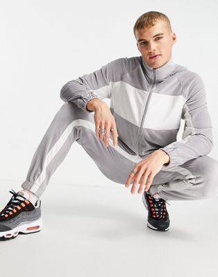 Topman co-ord colour block velour jogger in grey