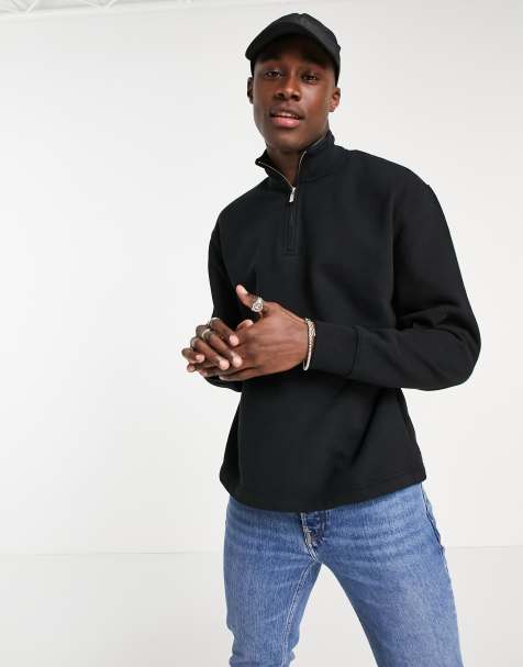 Topman co-ord half zip sweat in black - view 1