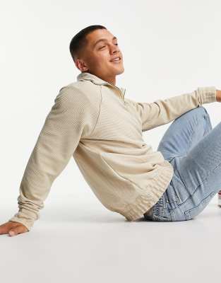 Topman co-ord half zip sweat in ecru