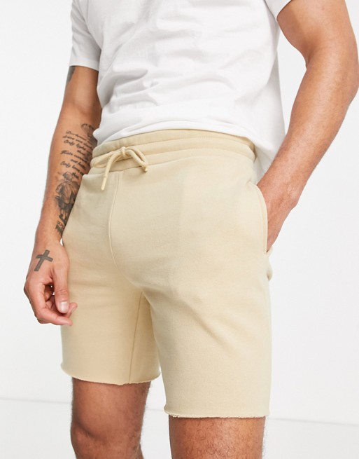 Topman co-ord jersey shorts in stone SUIT2