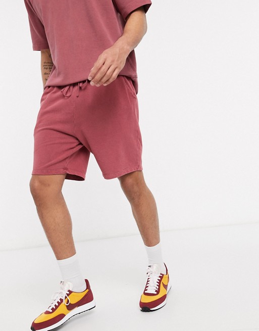 Topman co-ord jersey shorts in washed burgundy