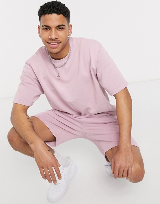 Topman co-ord short sleeve jersey in washed lilac