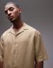 【THE MOZZ】Linen Blend Short Sleeve T-Shirt Topman short sleeve boxy linen blend shirt in stone - part