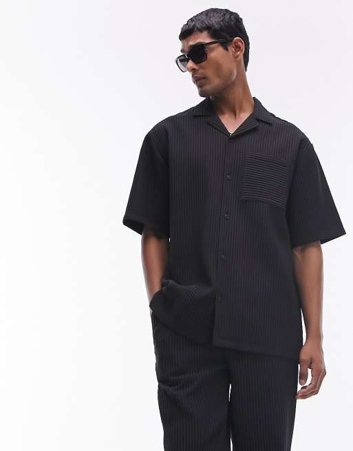 Topman co-ord short sleeve plisse shirt in black, 4 of 4