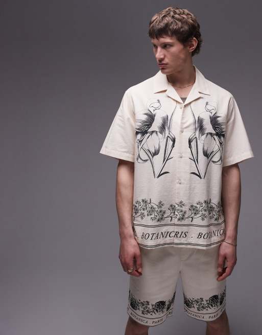  Topman co-ord short sleeve relaxed border print shirt in ecru