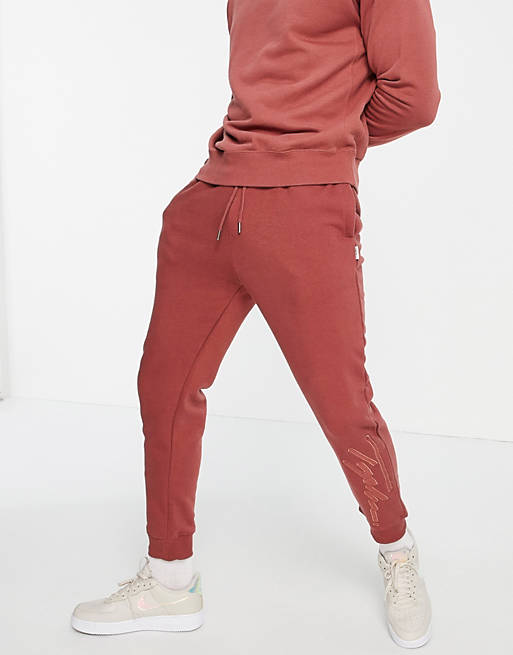 Tracksuits Topman co-ord Signature embroidered jogger in burgundy 