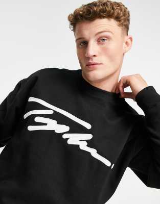 Topman co-ord Signature embroidered sweatshirt in black - ASOS Price Checker