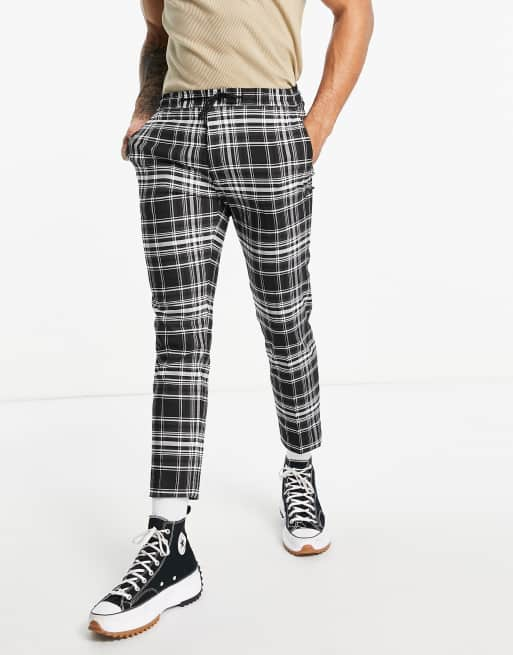 Topman co ord skinny check jogger trousers in black and white