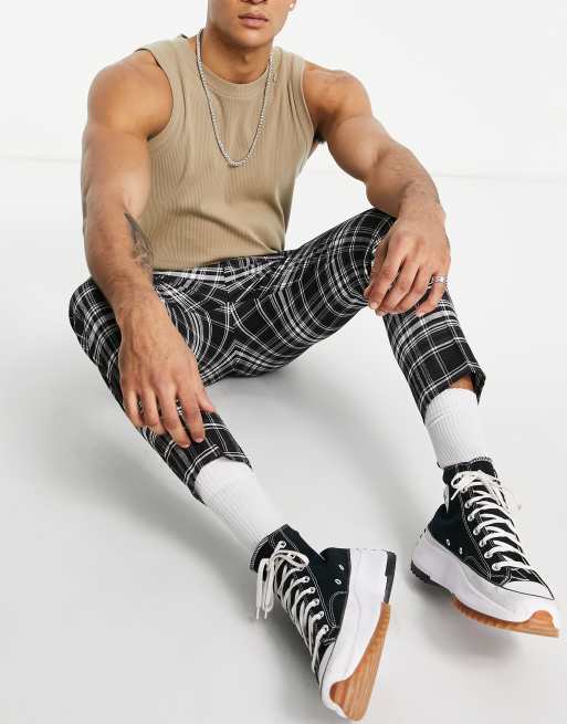 Mens skinny hot sale check joggers