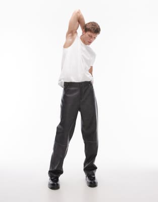 Topman co-ord straight distressed faux leather trousers in charcoal - view 1