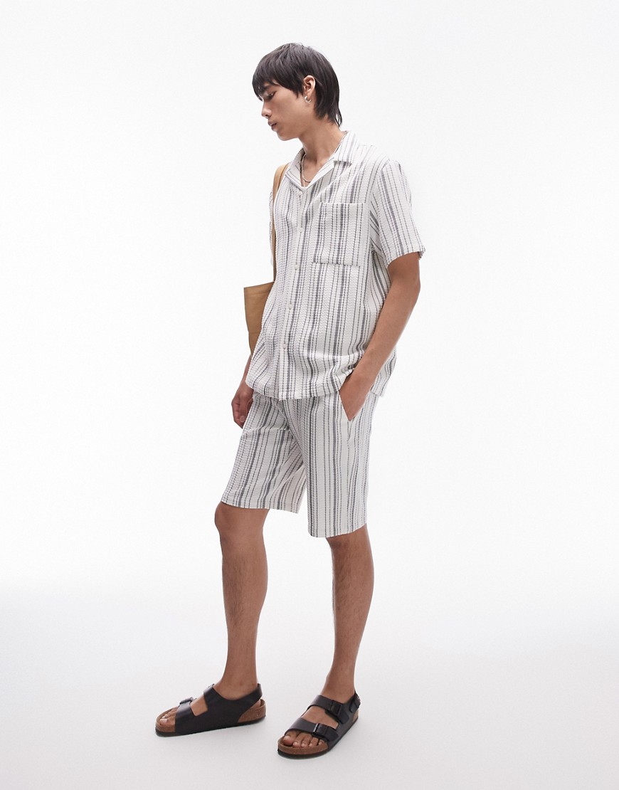 Topman co-ord stripe shorts in ecru-Neutral