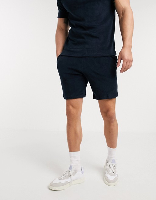 Topman co-ord towelling shorts in navy