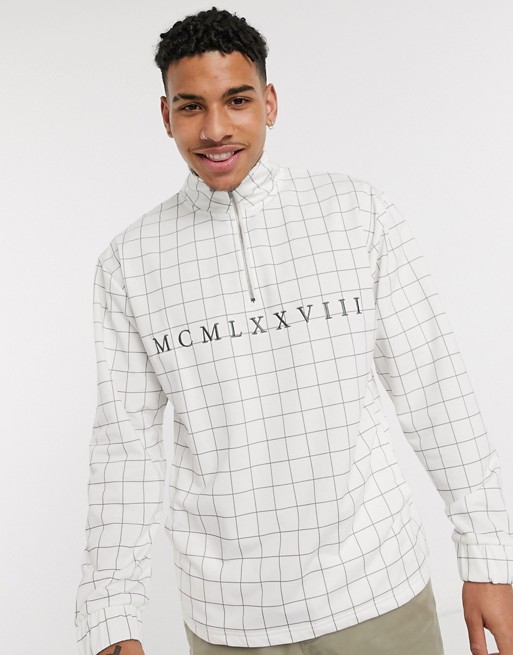 Topman co-ord track top with windowpane check in white