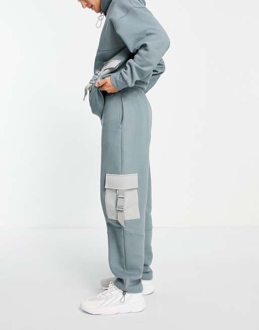 Topman co-ord webbed cargo trackies in sage, 4 of 4