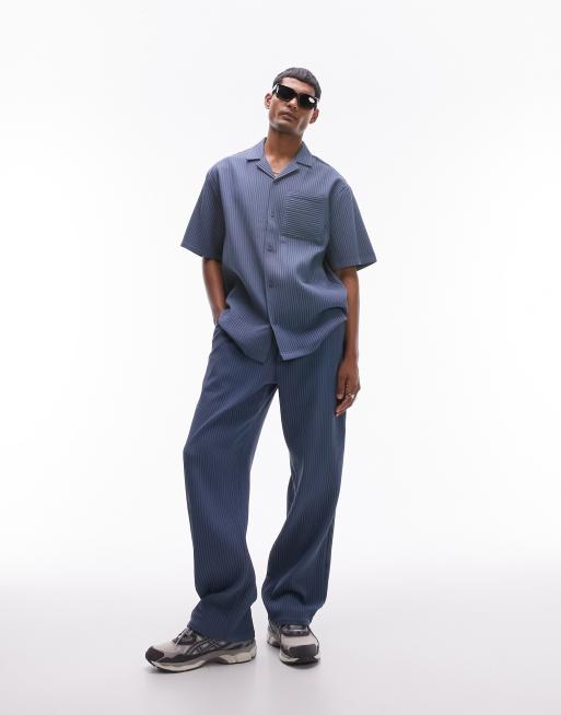 Topman co-ord  wide leg plisse trousers in blue