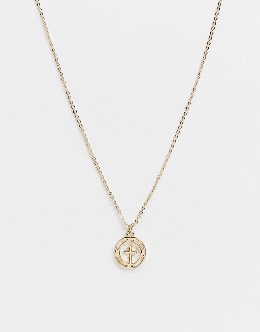 Topman coin pendant with cross cut out in gold