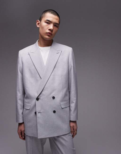 Topman - Colbert met visgraatmotief in grijs