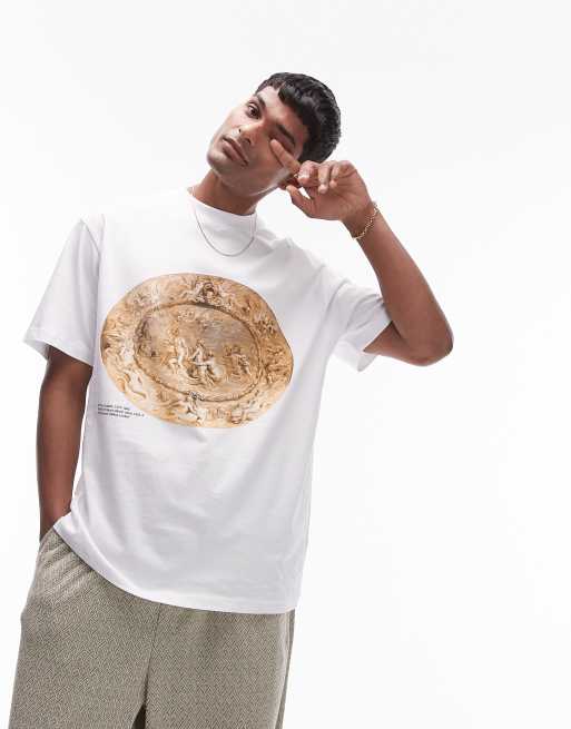Topman - Collaboration avec The National Gallery - T-shirt ultra oversize avec imprimé La Naissance de Vénus - Blanc