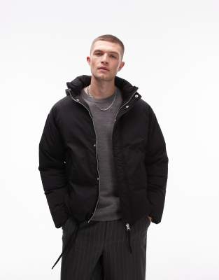 collared puffer jacket in black