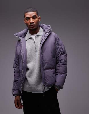 collared puffer jacket in purple