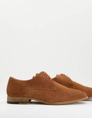 Topman Tan Real Suede Collins Brogue Shoes-brown In Brown