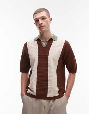 Topman Color Block Knit Camp Collar Polo Shirt