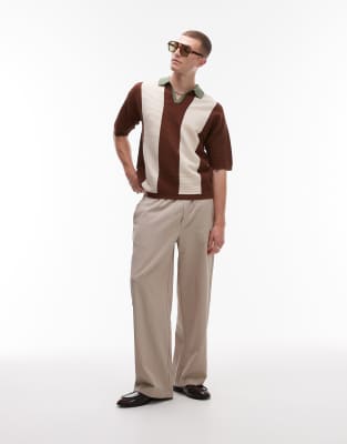 Topman Color Block Knit Camp Collar Polo Shirt