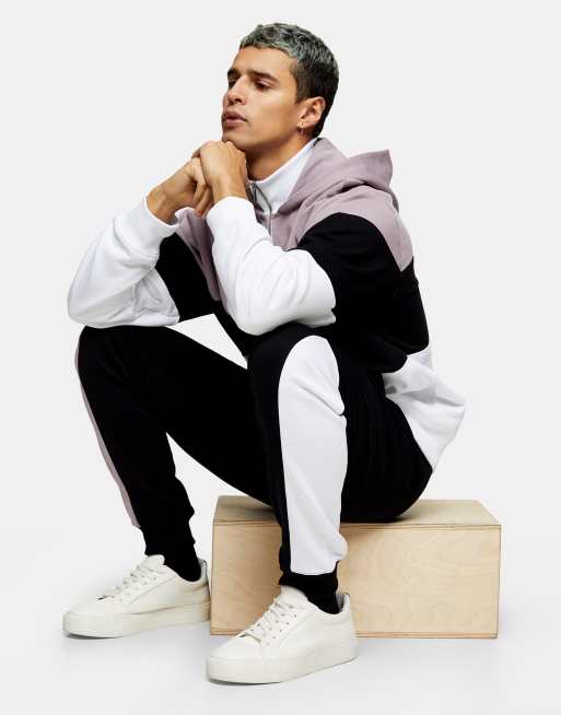 color block sweatpants black and white