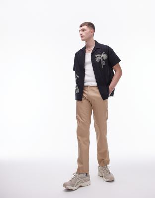 Topman Compact Cotton Straight Leg Pants In Stone-neutral