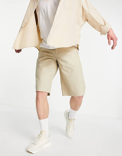 Topman organic blend longline shorts in stone