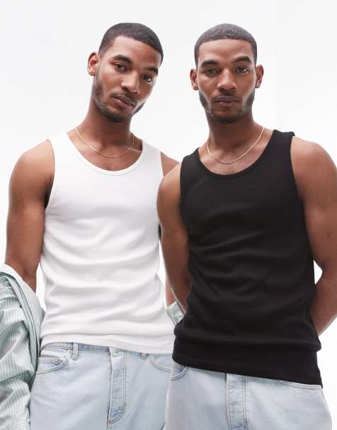 Topman - Confezione da 2 canotte nera e bianca a coste - view 1