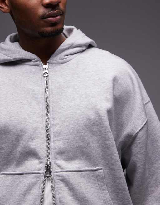 Topman - Confezione da 2 felpe con cappuccio premium pesanti comode con zip nero e grigio mélange, 3 di 4