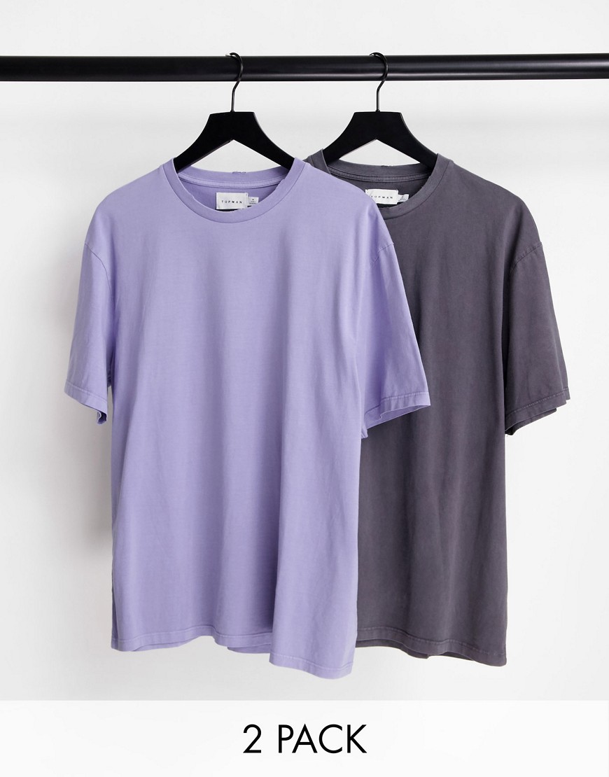 Topman - Confezione Da 2 T-Shirt Oversize Grigio Slavato E Lilla Slavato-Multicolore