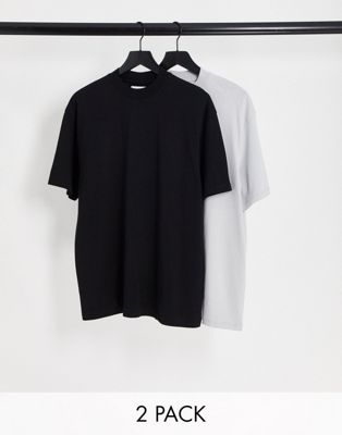 Topman 2 pack oversized t-shirt in black and light grey - ASOS Price Checker