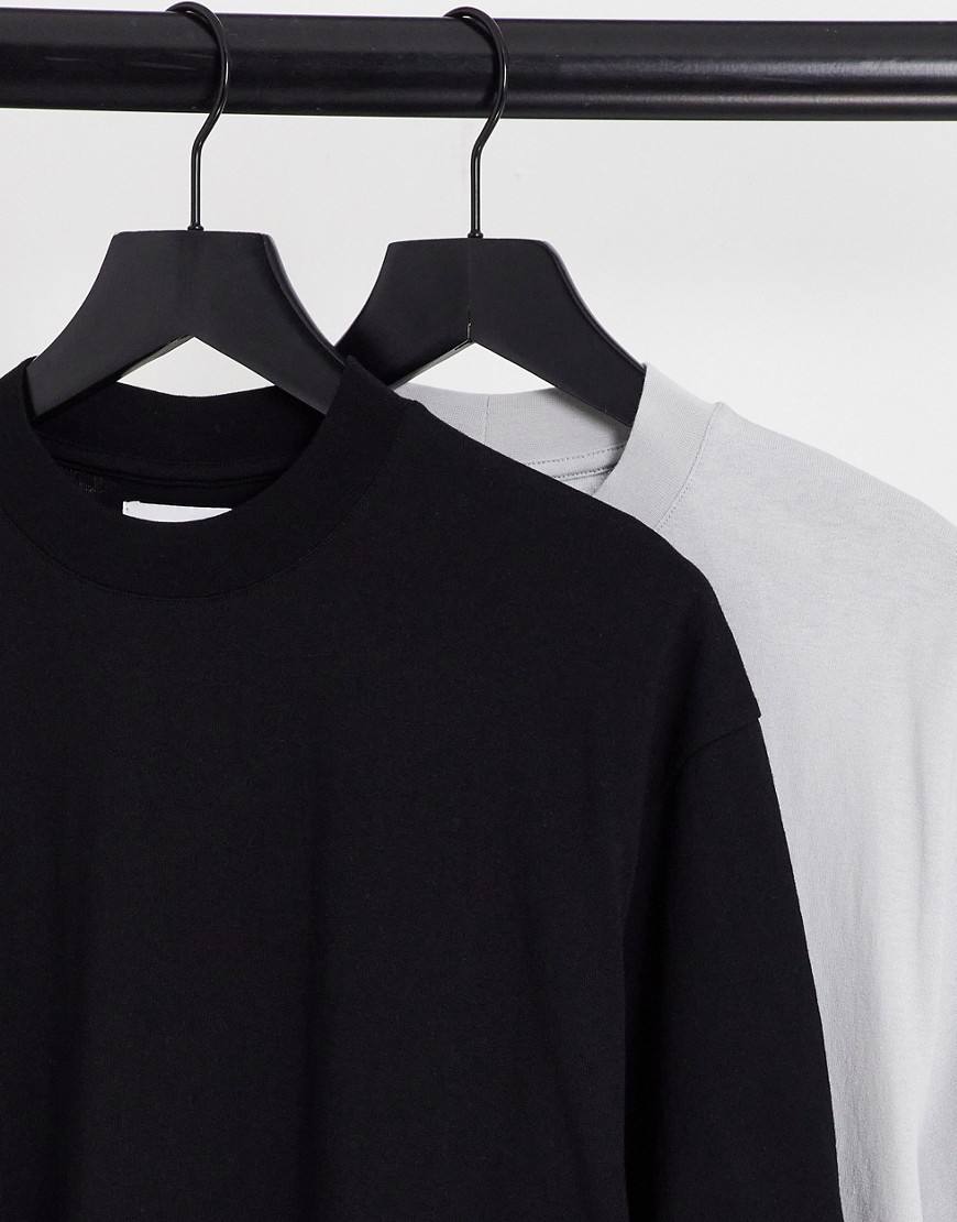 Confezione da 2 t-shirt oversize nera e grigio chiaro-Multicolore - Topman T-shirt donna  - immagine3
