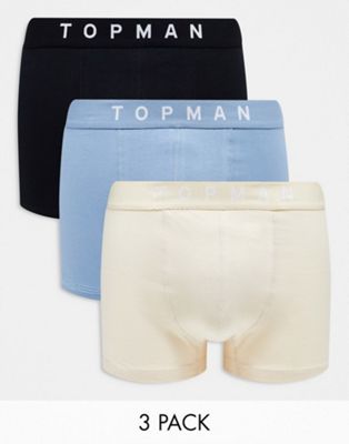 Topman 3 pack trunks in black, stone and blue - ASOS Price Checker