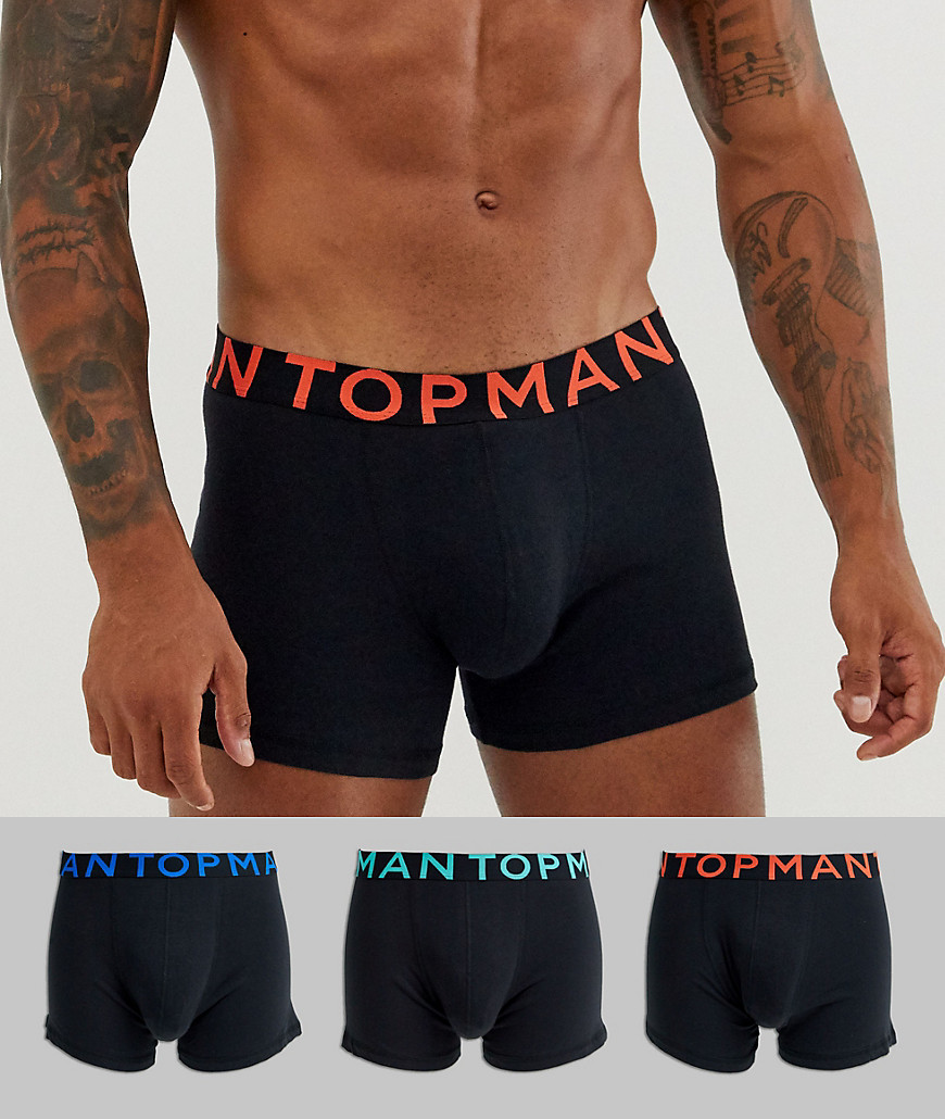 Topman - Confezione da 3 boxer aderenti neri con logo a contrasto in vita-Nero