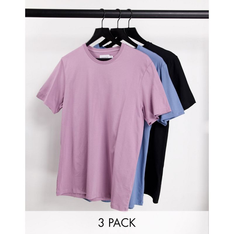  ZGoKf Topman - Confezione da 3 T-shirt classiche nera, blu e rosa