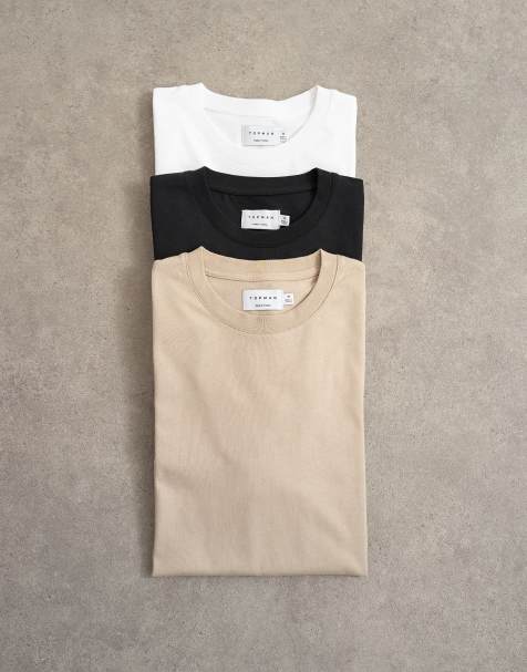 Topman - Confezione da 3 T-shirt comode bianca, color cioccolato e pietra - view 1
