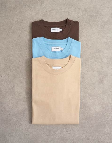 Topman - Confezione da 3 T-shirt comode marrone, pietra e blu - view 1