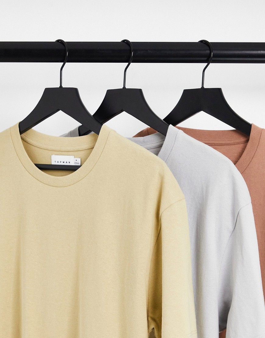 Confezione da 3 T-shirt oversize grigia, color pietra e marrone-Multicolore - Topman T-shirt donna  - immagine3
