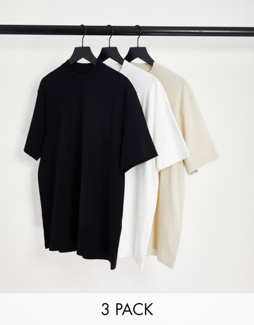 Topman - Confezione da 3 t-shirt oversize nera, bianca e color pietra