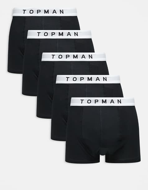 Topman - Confezione da 5 paia di boxer aderenti neri con fascia in vita bianca - view 1