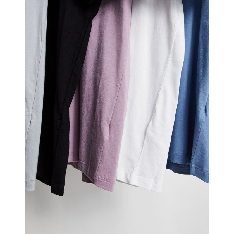 fv2Pp Uomo Topman - Confezione da 5 t-shirt classiche bianca, nera, grigio chiaro, rosa polvere e blu polvere