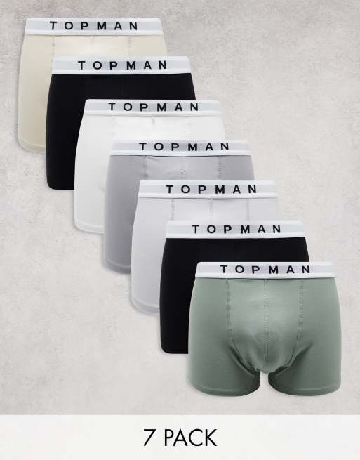 Topman - Confezione da 7 paia di boxer aderenti neri, bianchi, grigi, grigio chiaro, color pietra e verdi con fascia in vita bianca