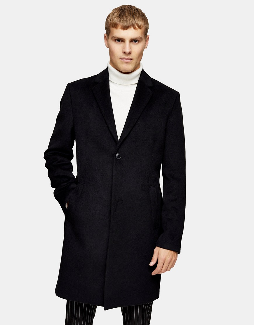 Topman considered classic fit coat in black