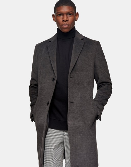 Topman classic fit coat in charcoal grey