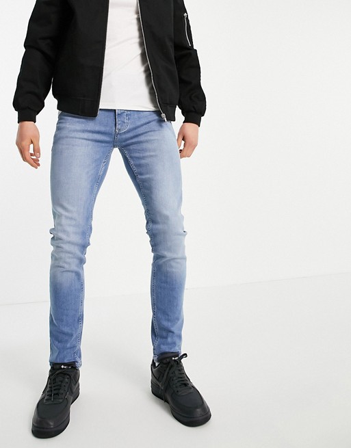 Topman cotton blend stretch skinny jeans in light wash - MBLUE