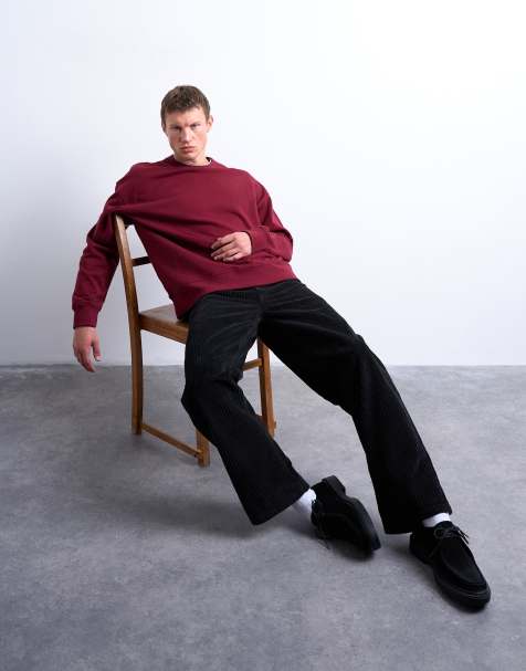Topman cord baggy trouser in black - view 1