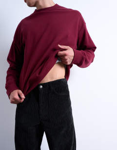 Model wearing Cord baggy trouser in black